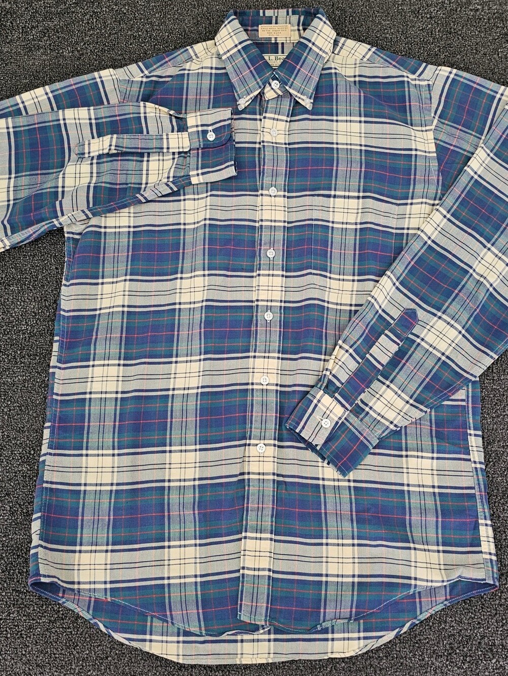L.L. Bean Blue and Cream Plaid Button-Down Shirt